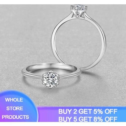 With Certificate Fine Silver 925 Rings Top Quality Natural Solitaire 0.8 Ct Zircon Diamond Rings Women Bridal Wedding Jewelry