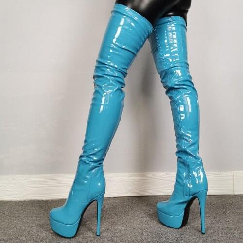 Dovereiss Fashion Womens Shoes Winter Pointed Toe sexy Zipper new Blue Platform Stilettos heels Over the knee boots 36-47