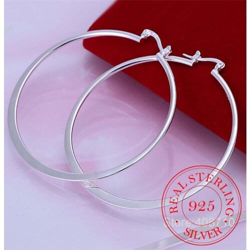 Flat Round Creole Big Hoop Earrings for Women 925 Sterling Silver Round Earring European Brand Fashion Jewelry Gift 2020