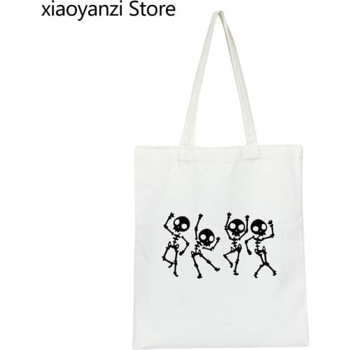 Skeleton Halloween Eco Handbag Women Skull Rock Graphic Women Eco Reusable Canvas Shopping Bag Cool Shoulder Bag Kawaii Mujer