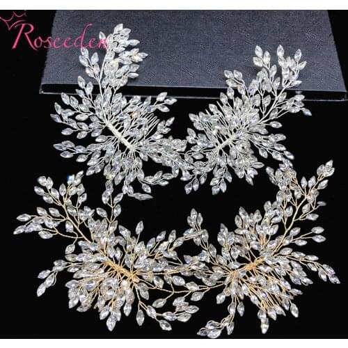 Trendy Gold Silver Color Rhinestone Wedding Hair Comb Hair Accessories Bridal Headpiece Hair Ornaments Tiara RE3403
