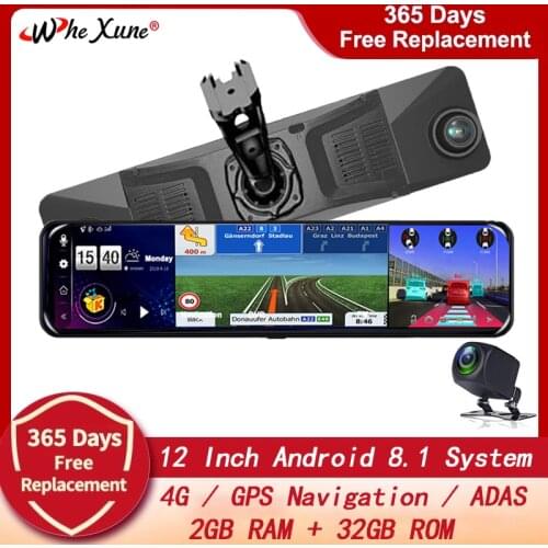 WHEXUNE 12" Android 8.1 2GB+32GB ADAS 10 in 1 DashCam Car DVR Mirror Camera 4G WIFI GPS Bluetooth Full HD 1080P Video Recorder