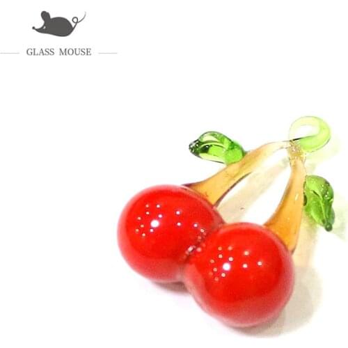 Hanging Murano Glass Cherry Pendant Cute Fruits Ornaments Fairy Garden Home Decoration Supplies Holiday Party Decor Accessories