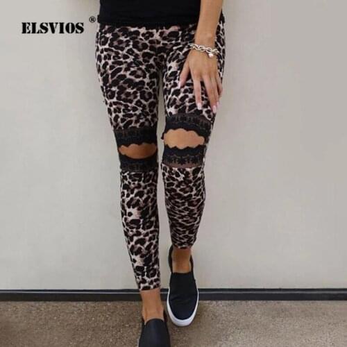 2020 New Fall Elegant Hollow Out Lace Splicing Pencil Pants Casual Leopard Camouflage Printed Pant 3XL Women Streetwear Trousers