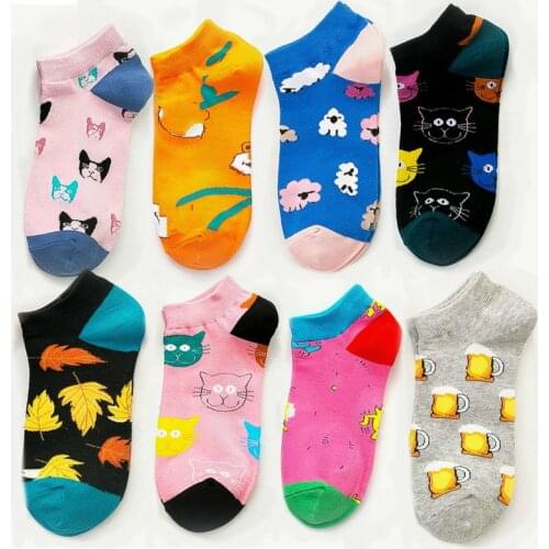 PEONFLY Spring New Women Cotton Socks Novelty 2020 Summer Cute Cartoon Cat Sheep Animal Ankle Socks Korean Short Casual Socks