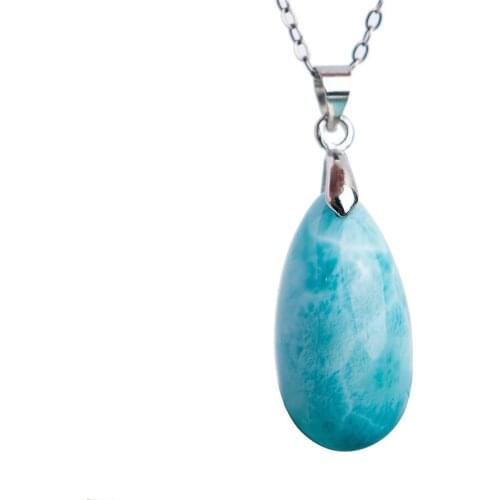 Drop Shipping Women Femme Necklace Charm Teardrop Pendant Natural White Blue Gems Larimar Pendant Bead