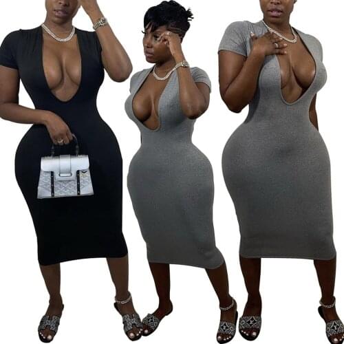 Sexy Dress Women Deep V Neck Summer Black Short Sleeve Midi Backless Party Sexy Elegant Dresses Beach Vintage Clothing Woman