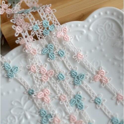 2 Meters Beige with Pink Blue European Embroidery Wedding Lace Trim Handmade DIY Materials Lace Fabric Decor Accessories
