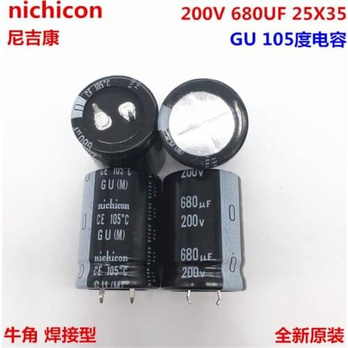 2PCS/10PCS 680uf 200v Nichicon GU 25x35mm 200V680uF Snap-in PSU Capacitor