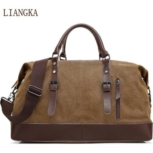2020 Vintage Canvas Travel Bag Crazy Horse Leather mens Duffle luggage One Shoulder Luggage Large Weekend Bag Overnight Bags