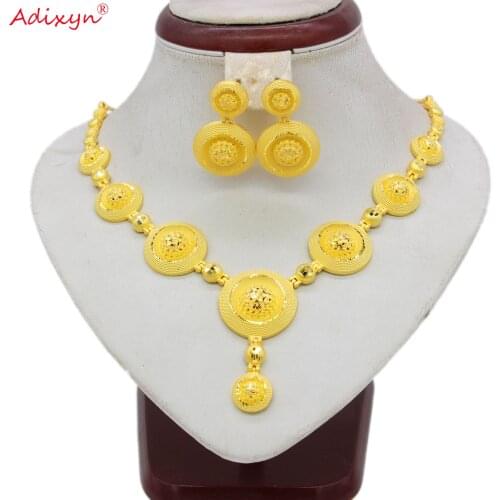 Adixyn Wedding Jewerly sets for Women Gold Color Chokers Chain Earrings Set African Middle east Dubai Gifts N05312