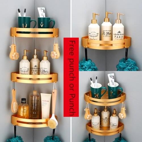 Space Aluminum Bathroom Shelf Cosmetic Storage Shelves Black/Gold Bathroom Accessories Rack Holder Triangle Basket Corner Rack