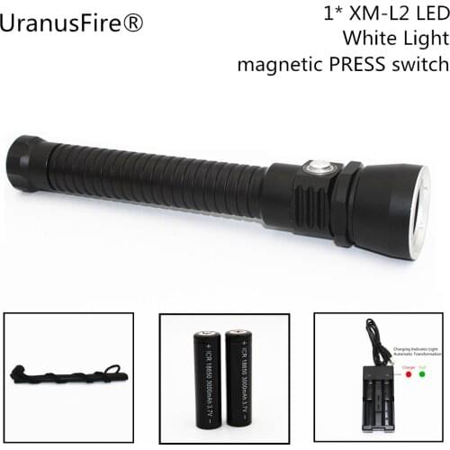 UranusFire White Light Diving Flashlight L2 LED 1200LM 10W Underwater 100M Waterproof Torch Power by 18650 Battery