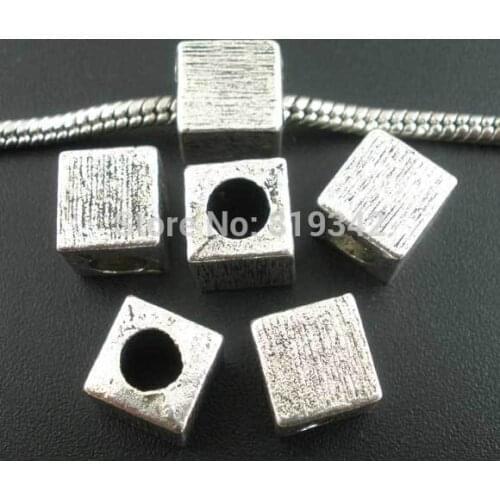 Free Shipping 20pcs Antique Silver Tone Cube Spacer Beads Fits European Charm Bracelet 10x9mm Jewelry Findings