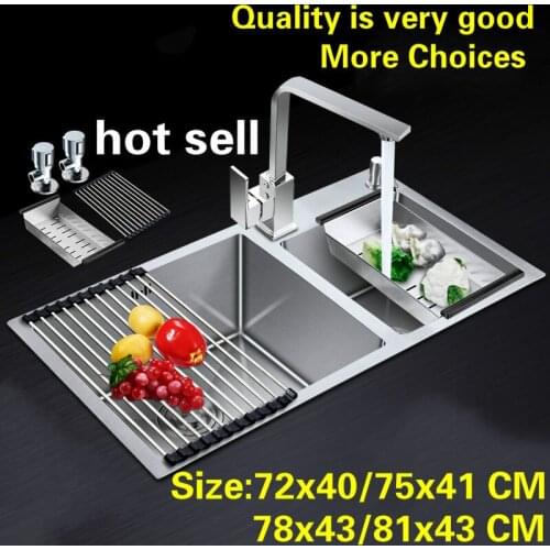 Free shipping Standard kitchen manual sink double groove durable food grade stainless steel hot sell 72x40/75x41/78x43/81x43 CM