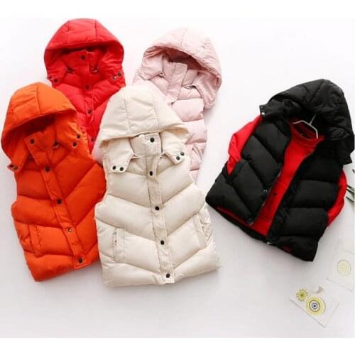 Autumn Winter New 2021 2-12Years Childrens Down Cotton Thicken Hooded Vest For Boys Girls Sleeveless Jacket For Kids Waistcoat