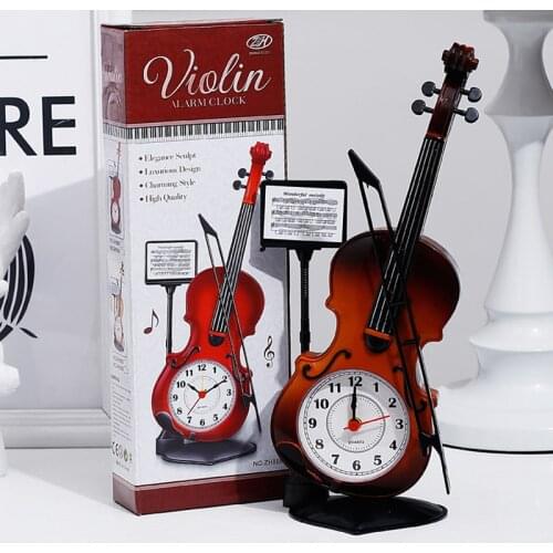 Home Decor Handmade Crafts Children Gifts Simulation Cello Ancient Desk Clock Vintage clock Unique Alarm Clock Office Supplies