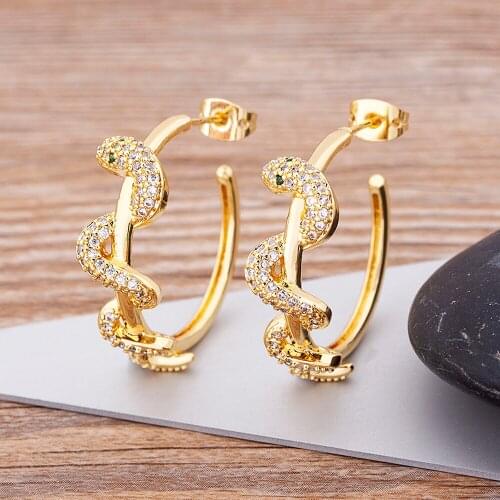 Exaggerated Snake Shiny CZ Stone Circle Hoop Earrings Large Round Earrings For Women 2021 Fashion Charm Jewelry Accessories