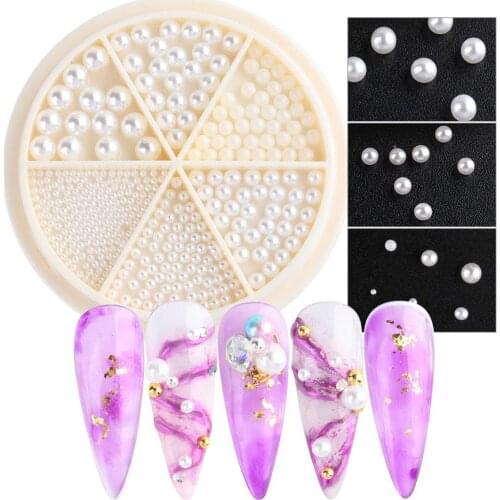 Nail Art Beads Flat Back Easy to Stick Round Nail Imitation Pearl Ornaments for Female Nail Art Rhinestone Gem Decoration Gems