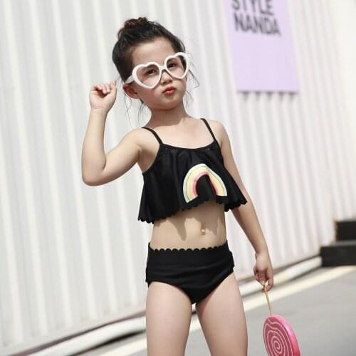 New Pattern Children Swimming Suit Originality Rainbow 1-8 Year High Missile Matching Bathing Cap Girl Fission Swimming Suit