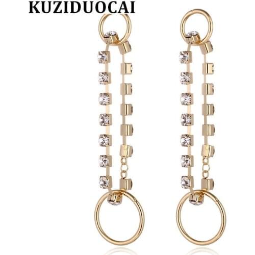 Kuziduocai New Fashion Will Not Fade Jewelry Hip hop Rock Full Zircon Round Circle linkage Big Stud Earrings For Women E-1331