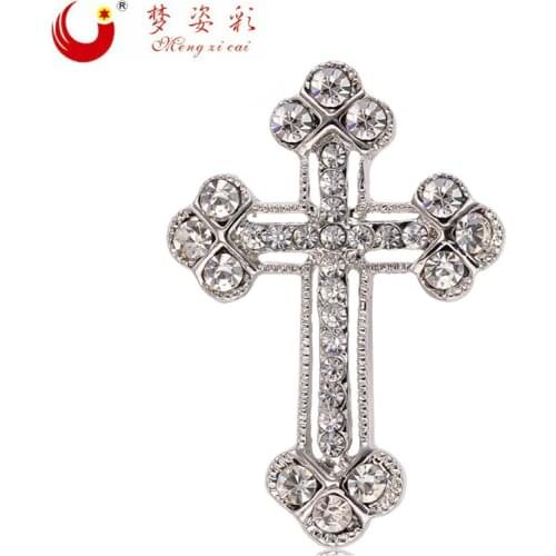 Mziking New Fashion Vintage white Rhinestone Cross Brooch for Men Scarf Brooch Pin Bulk Crystal Crucifix Broches Jewelry Party