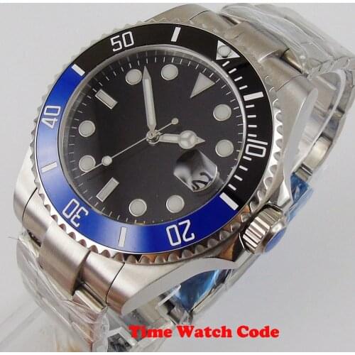 40mm Bliger Automatic Mens Watch NH35 Movement Black Sterile Dial Date Cyclops Sapphire Luminous Ceramic Bezel Oyster Bracelet