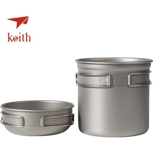 Keith Pure Titanium Pots Set Camping Cookware Tableware Cutlery Picnic Cooking Set Bowl Pot Pan Outdoor Travel Hiking Cooker