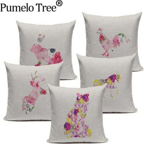 Watercolor Animal Deer Rabbit Cushion Cover Throw Pillow Cotton Linen Pillow Case 45x45cm Sofa Home decor Bedroom Car Custom