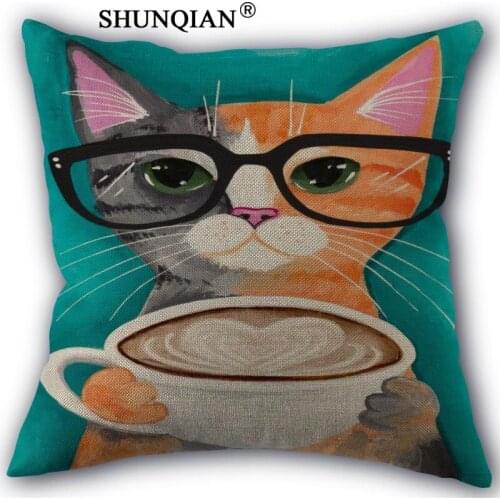 2017 New Arrivals cat Pillow Cover Linen Cotton Home Textiles Decorative Pillowcase Customize Gift 45x45cm one side