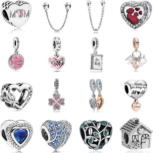 2020 New Original Alloy Bead Family Mother Dad Love Heart Pendant Charm Fit Pandora Bracelet Bangle Necklace DIY Women Jewelry