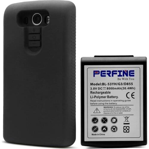 Perfine 8000mAh LG G3 Battery With Black TPU Protective Case BL-53YH Extended Battery For LG G3 VS985 D855