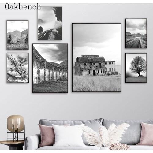 Black And White Wall Poster Landscape Painting Road Tree Canvas Art Print Nordic Posters And Prints Living Room Decoration