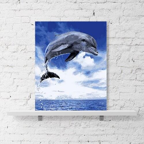 Simple modern sea world leap dolphins corridor porch decorative painting blue big fish mural DIY paint by digital art painting