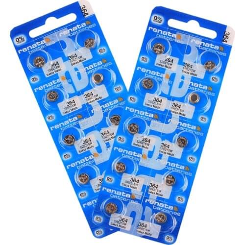 RENATA 20pcs/2cards 364 SR621SW 621 Watch Battery 1.55V 18mAh 364 Renata Batteries