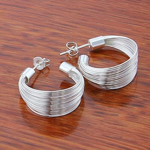 Luxury 925 Sterling Silver Mesh Lines Charm Earrings For Women Lady Fashion Jewelry Accessories Wedding Party Earrings Gifts