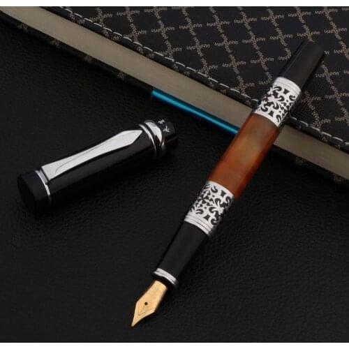 Luxury High quality brand wingsung Fountain Pen black Metal Acrylic classic with silver Medium Nib gift calligraphy ink pens