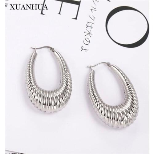 XUANHUA Stainless Steel Earrings For Women Thread Geometric Earrings Ring Fashion Jewelry Accessories Free Shipping