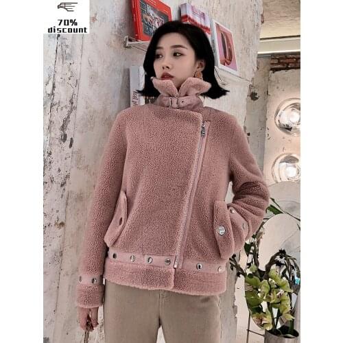Real Sheep Shearling Fur Coat 2020 Winter Jacket Women 300% Wool Coat Female Korean Pink Jackets Chaqueta Mujer MY4046