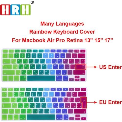 HRH US EU Arabic Russian Spanish German French Thai Rainbow Silicone keyboard cover For Macbook Air Pro Retina 13 15 17