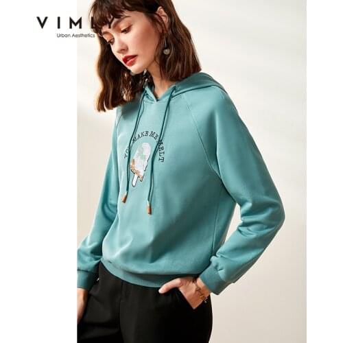 Vimly Women Hoodies Fashion Print Hooded Loose Autumn Clothes Sudaderas Female Sweatshirt Pullover Tops F0303