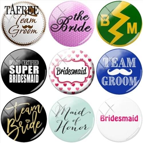 TAFREE Personalized Wedding Gift Letter Design Bridesmaid Groom Bride DIY 25mm Glass Cabochon Dome Charms For Brooch Keychain