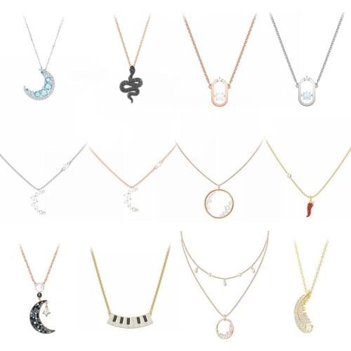 High-quality Swa original crystal blue moon golden feather small pepper necklace suitable for womens parties