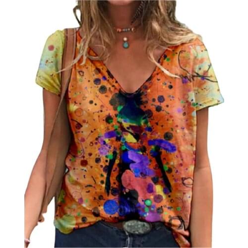 Womens Clothing Summer 2021 Floral Print T Shirts Fashion Short Sleeve Casual Loose Tops Ladies Summer Plus Size Cotton Shirt