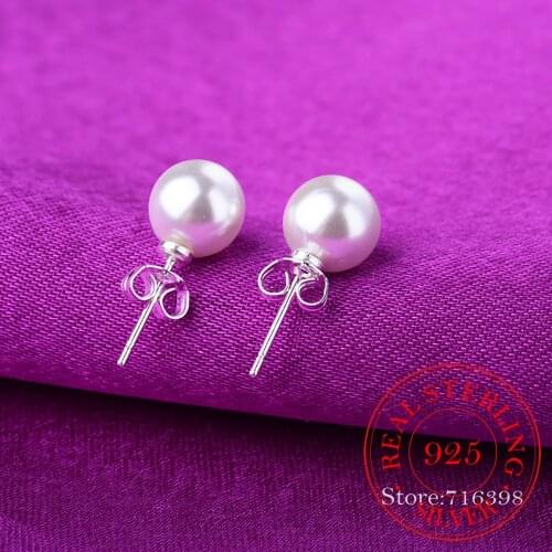 925 Sterling Silver Round Pearl Stud Earrings For Women Wedding Gift Female pendientes mujer moda aretes de mujer