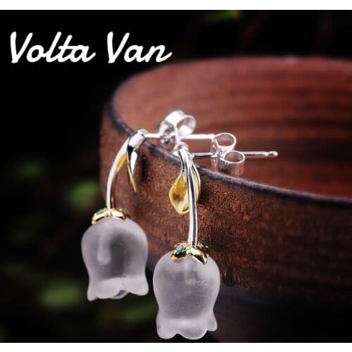 Volta Van Natural Crystal Drop Earrings 925 Sterling Silver 2021 New Elegant Pendientes Plata Trendy Pomegranate Flower Earrings