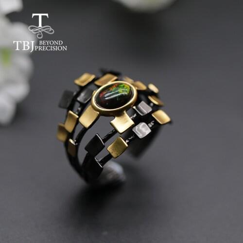Cool Designer natural black opal women Ring oval 6*8mm fine jewelry 925 sterling silver tbj opal promotion new design