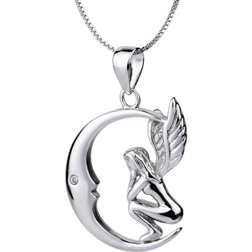 925 Sterling Silver Necklace Fashion Moon and Angel design Pendant choker charm for women 2016 New arrival lover jewelry