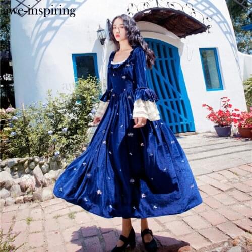 Awe-inspiring Women Vintage Long Maxi Christmas Party vestido High Quality Embroidery Flower Lace Velvet Patchwork Swing Dresses