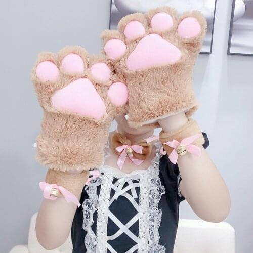 8 Colors Fluffy Cat Paw Mittens Gloves Plush Cute Cosplay Anime Bears Animal Cartoons Cloth Accessories